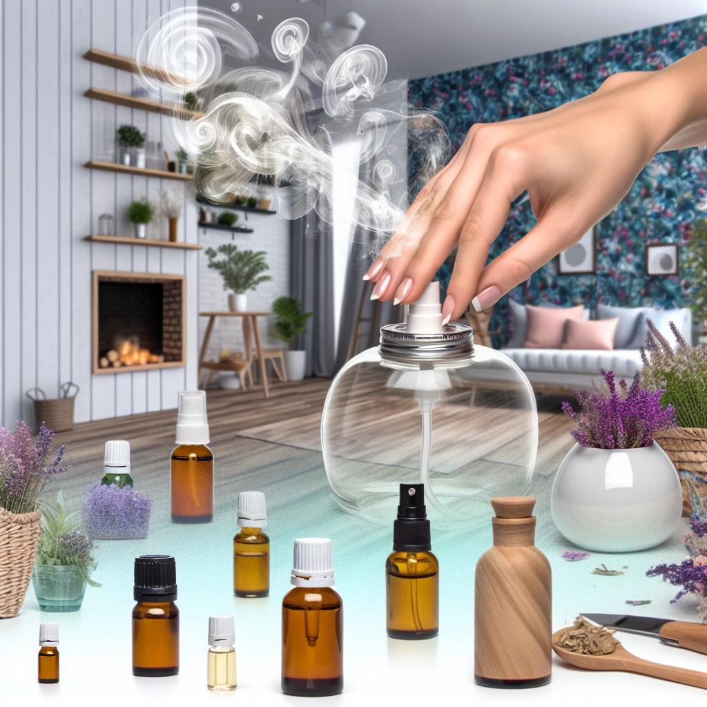 Woman mixing essential oils in a DIY home setting.