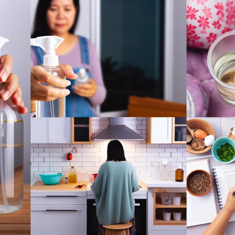 Asian woman making homemade gnat spray.