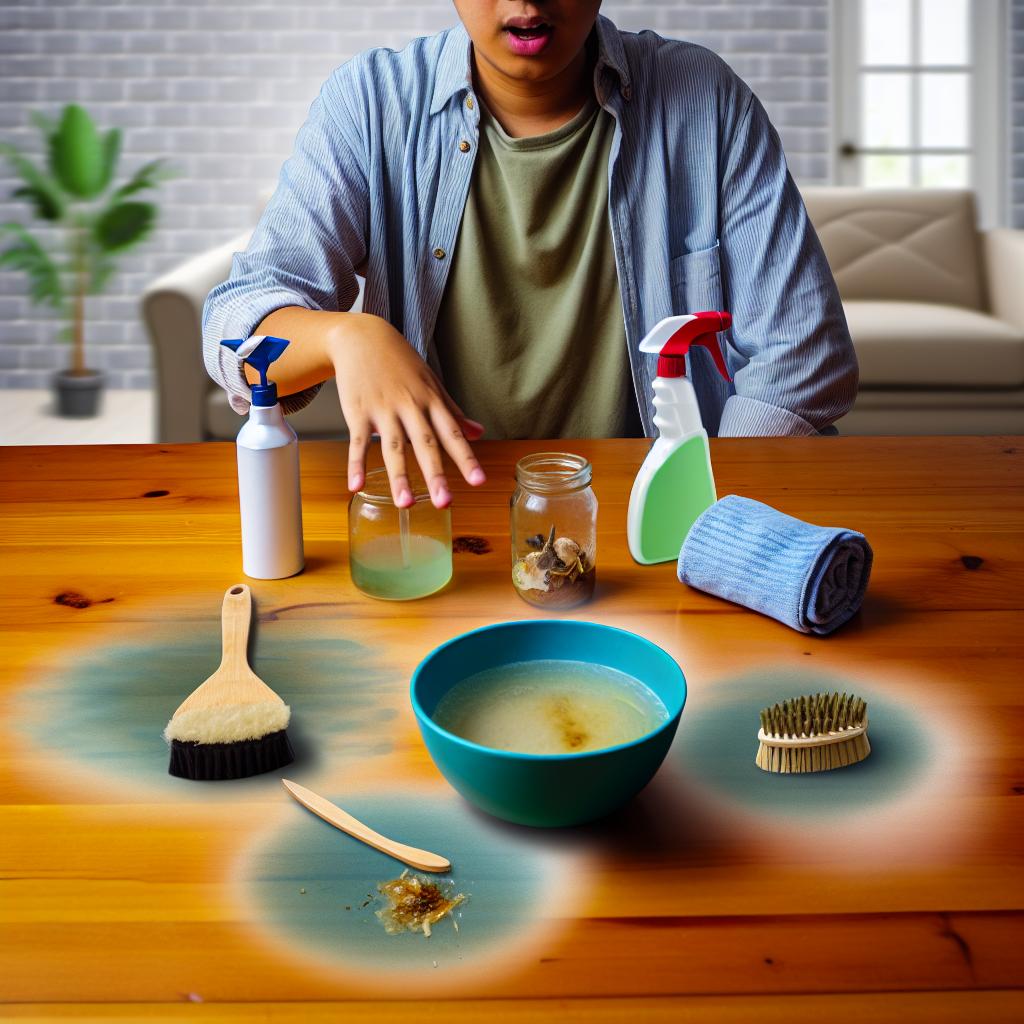 Person making homemade goo remover with DIY supplies.