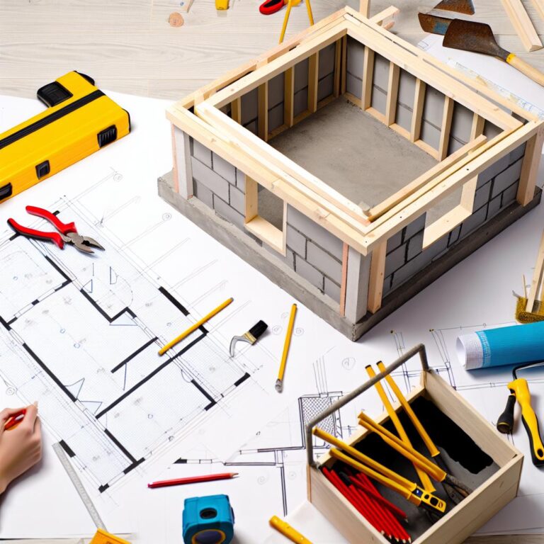 DIY house construction step-by-step illustration.