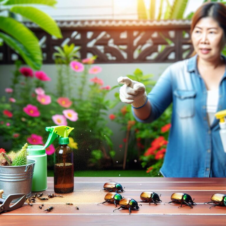 Asian woman making DIY beetle spray