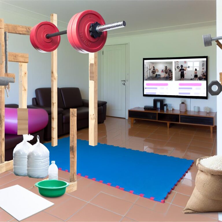 DIY home gym in living room.