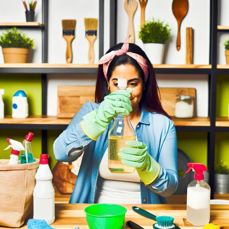 Hispanic woman making DIY pine sol.