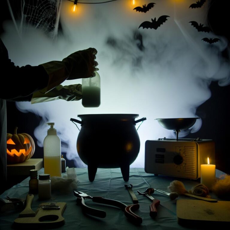 DIY fog juice creation for Halloween setup.