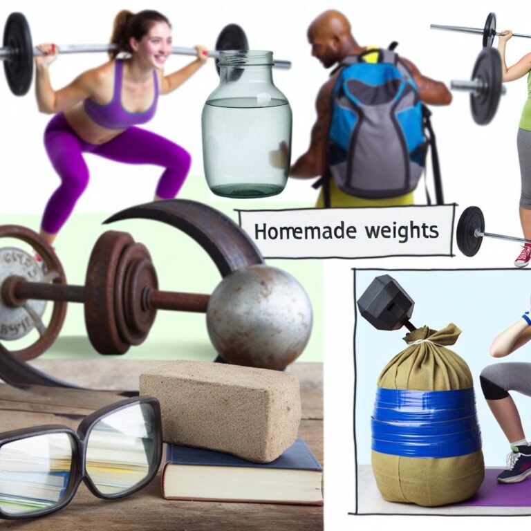 Homemade weights in home workout scene.