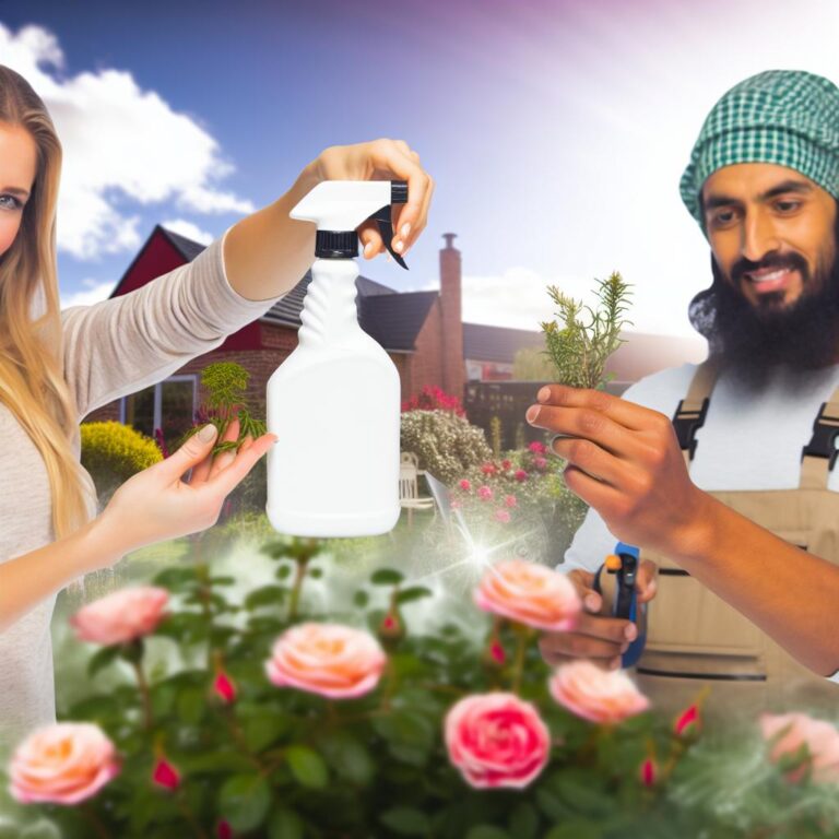 Two people making DIY garden spray.