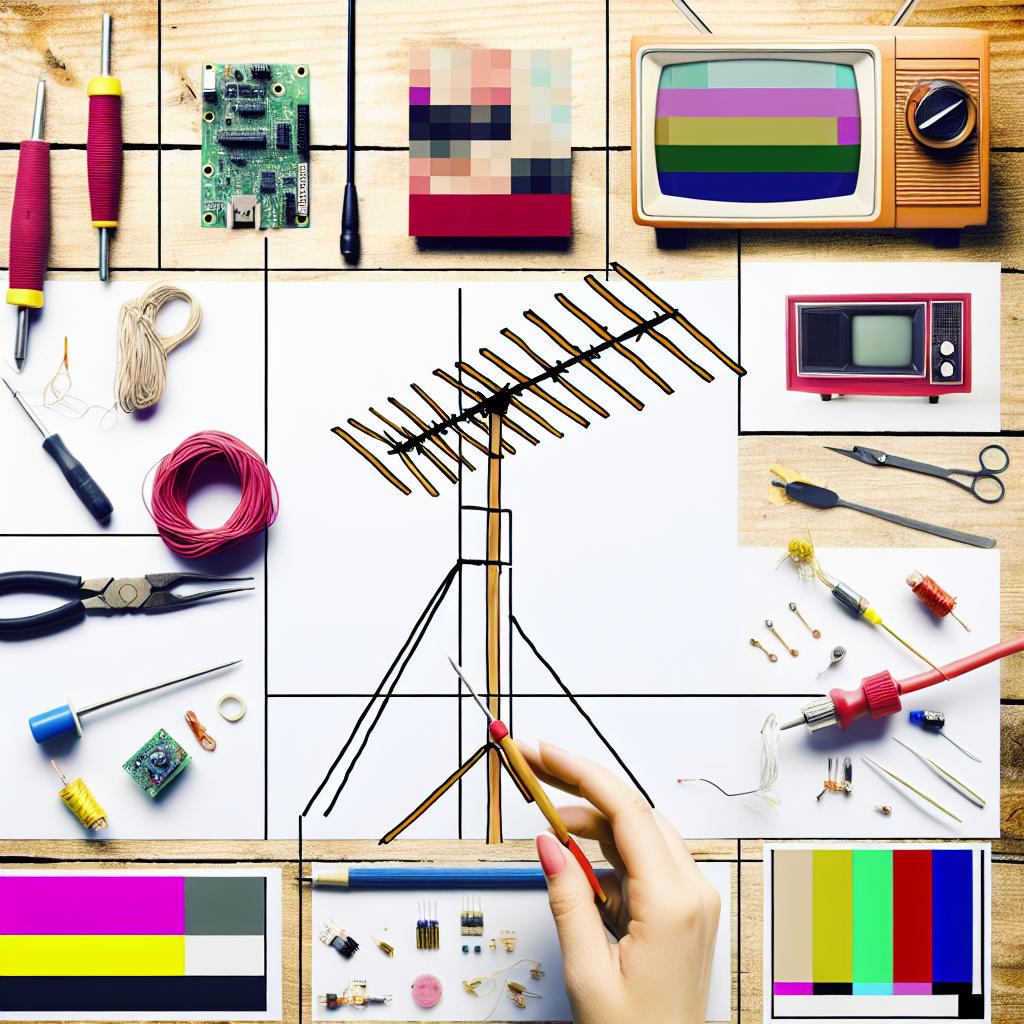 Homemade TV antenna with DIY electronics projects.